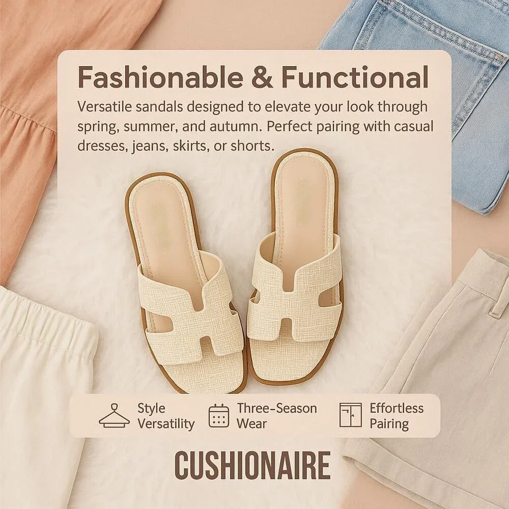 Cutout Strap Slides for Women Faux Leather Summer Flats Water Resistant - Picture 5 of 9